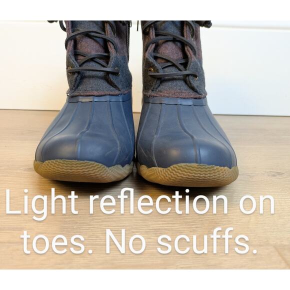 Sperry Topsider Saltwater Varsity Duck Boot 8.5 Navy Wine Stripe Wool Rubber - Picture 6 of 12